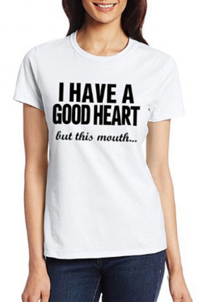 I HAVE A GOOD HEART Letter Printed Round Neck Short Sleeve Unisex Tee