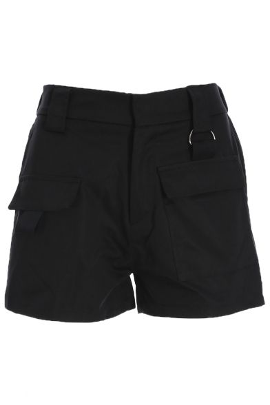New Trendy Plain High Waist Loose Shorts with Pockets