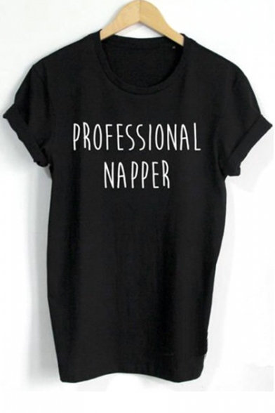 PROFESSIONAL NAPPER Letter Printed Round Neck Short Sleeve Tee