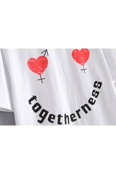 TOGETHERNESS Letter Heart Printed Round Neck Short Sleeve Leisure Tee
