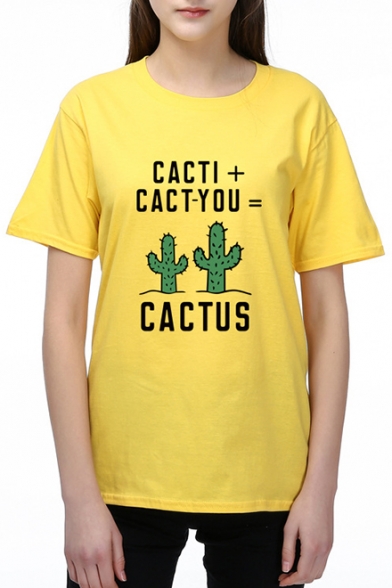 CACTUS Letter Printed Round Neck Short Sleeve Tee