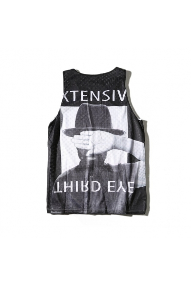 Character Letter Printed Round Neck Sleeveless Sports Tank