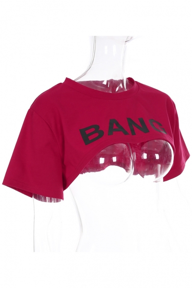 Crop BANG Letter Printed Round Neck Short Sleeve Tee