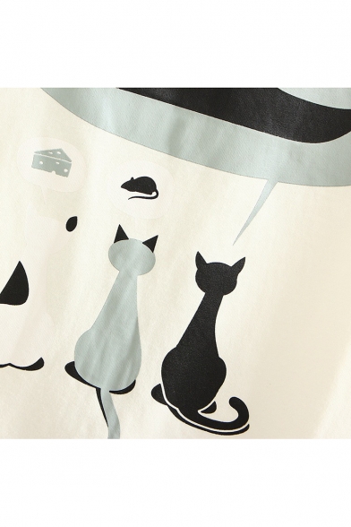 Cute Whale Cat Print Short Sleeve Round Neck Leisure Tee