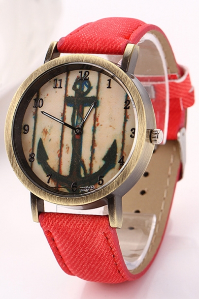 Fashion Anchor Printed Denim Quartz Woman's Watch