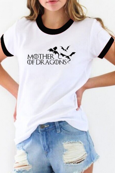 Hot Chic MOTHER OF DRAGONS Letter Graphic Print Contrast Trim Short Sleeves Casual Tee