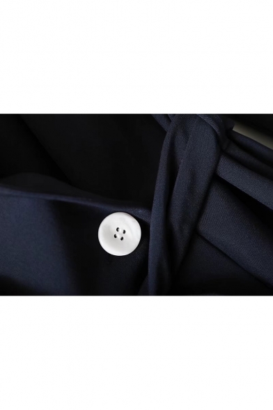 Plain Single Buttons Tied Waist Long Sleeve Notched Lapel Collar Mini Wrap Dress