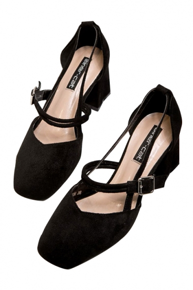 Popular Plain Strappy Tied Design Mid Heel Women's Shoes