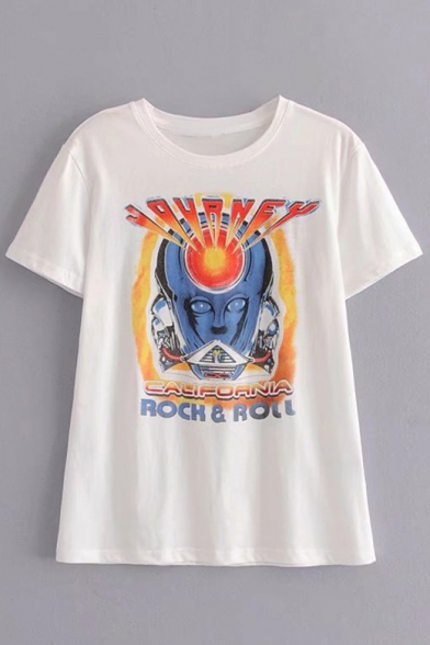 

Robot Letter Printed Round Neck Short Sleeve Leisure Tee, LC470172