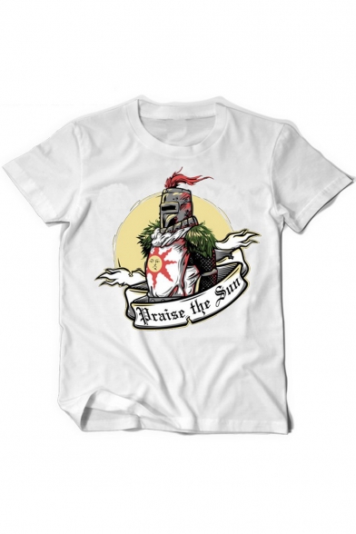 Trendy Warrior Letter PRAISE THE SUN Print Round Neck Short Sleeves Summer T-shirt