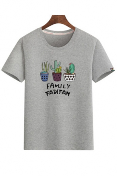 FAMILY Cactus Printed Round Neck Short Sleeve Tee