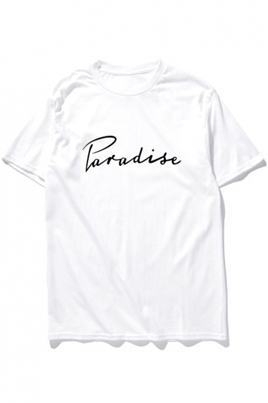 PARADISE Letter Printed Round Neck Short Sleeve Tee