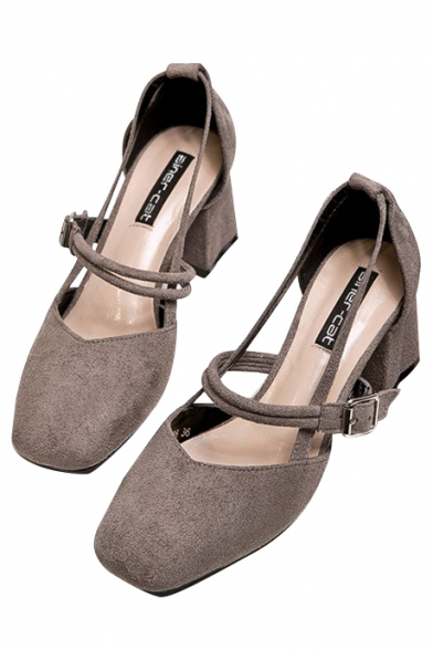 Popular Plain Strappy Tied Design Mid Heel Women's Shoes