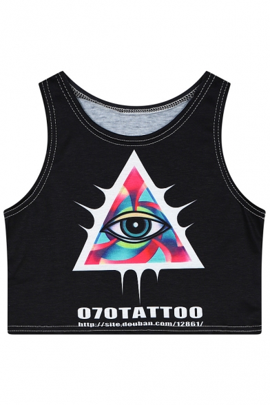 Chic Triangle Eye Letter Printed Round Neck Sleeveless Tank