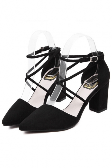 Elegant Design Strappy Ankle Tied High Block Heel Pointed Women's Shoes