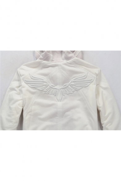 Fashionable Wings Pattern Zip Up Long Sleeve Fleece Lined Warm Hoodie