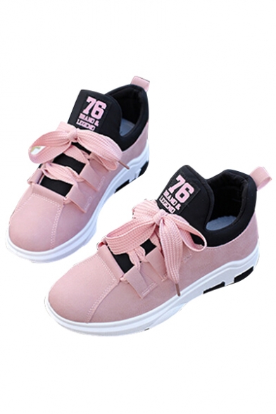 Chic Letter Number Pattern Lace-up Fastening Color Block Gym Shoes Sneakers