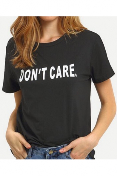 

DON'T CARE Letter Short Sleeve Round Neck Tee, LC470880