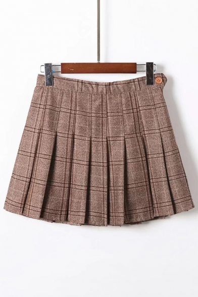 Plaid Printed Zipper Fly Mini Pleated Skirt