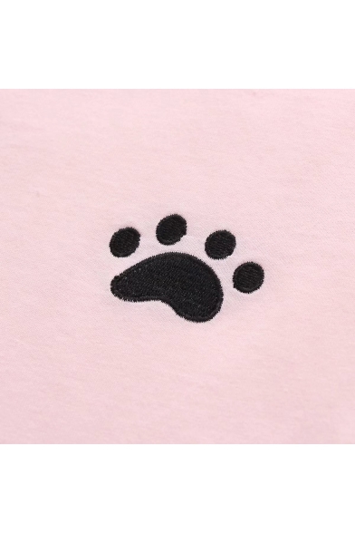 Bear's Paw Printed Round Neck Short Sleeve Ruffle Detail Tee