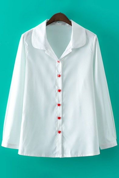 Chic Sweetheart Shaped Button Front Lapel Long Sleeve Casual Shirt