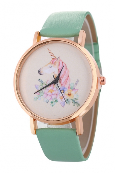 Cute Unicorn Floral Printed Leather Quartz Watch
