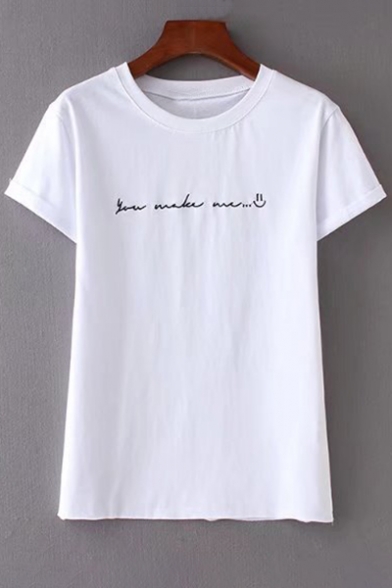 Hot Style Letter Embroidered Round Neck Short Sleeves Casual Tee