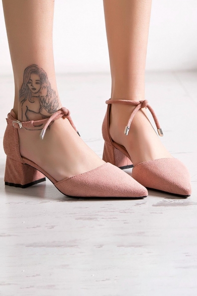 Ladylike Elegant Plain Ankle Tied Mid Heel Women's Shoes