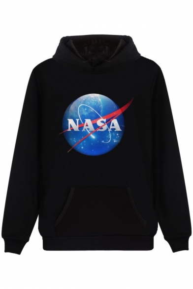 NASA Letter Planet Printed Leisure Long Sleeve Hoodie with Pocket