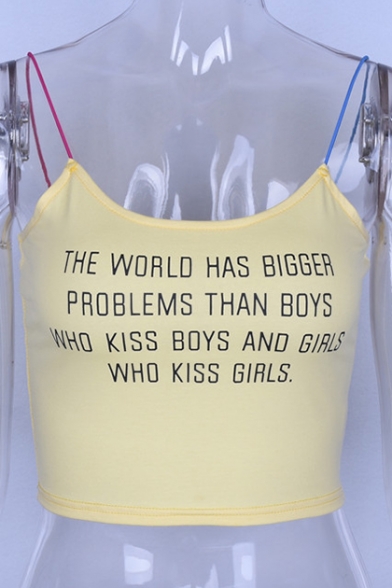 THE WORLD HAS BIGGER PROBLEMS Letter Printed Spaghetti Straps Sleeveless Crop Cami