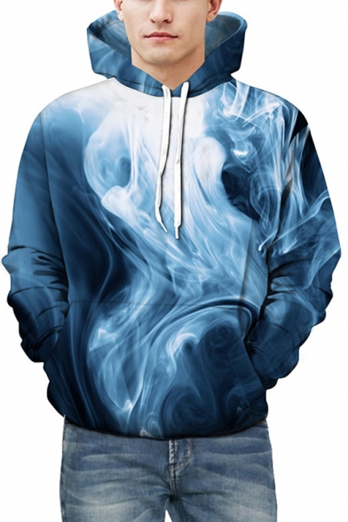 Unique Smoke Print Long Sleeves Pullover Hoodie with Pocket
