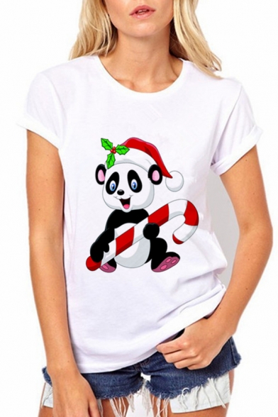 

Fashionable Panda Christmas Theme Print Round Neck Short Sleeves Summer T-shirt, LC469183