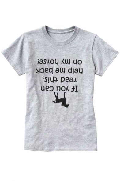 IF YOU CAN Letter Horse Printed Round Neck Short Sleeve Comfort Tee