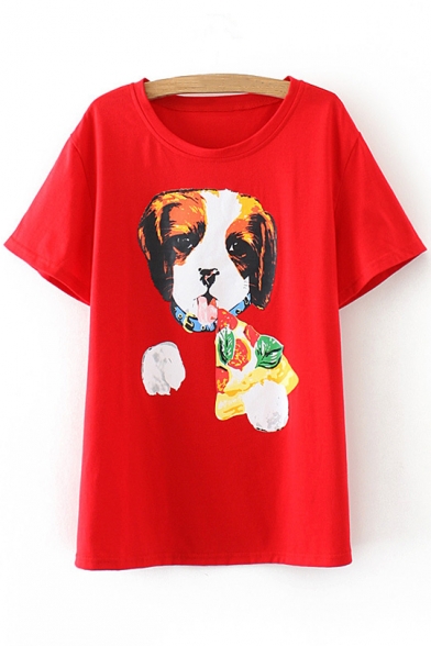 

Lovely Dog Pizza Print Round Neck Short Sleeves Casual Tee, LC468327, Black;red;white