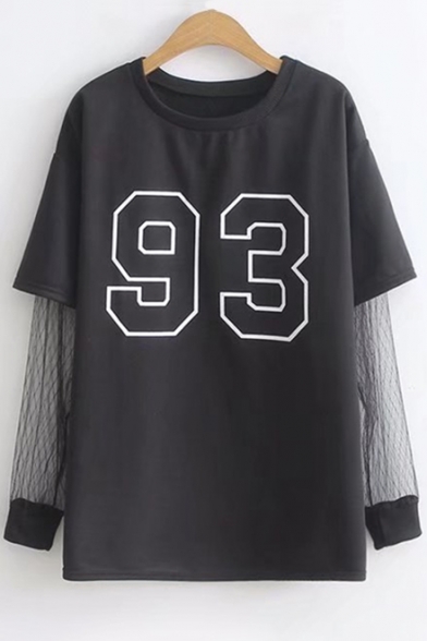 Sportive Number Print Patchwork Layered Long Sleeve Spring Fashion Tee