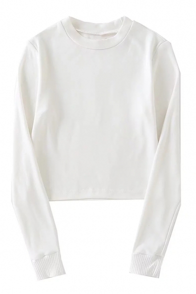 Women's Fashion Plain Round Neck Long Sleeve Soft Casual Spring Tee