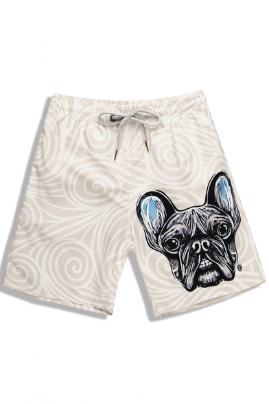 Big Men's Elastic Drawstring Quick Dry Puppy Dog Print Trunks Bathing Suits
