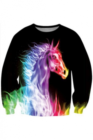 Colorful Horse Pattern Long Sleeve Pullover Sweatshirt for Couple