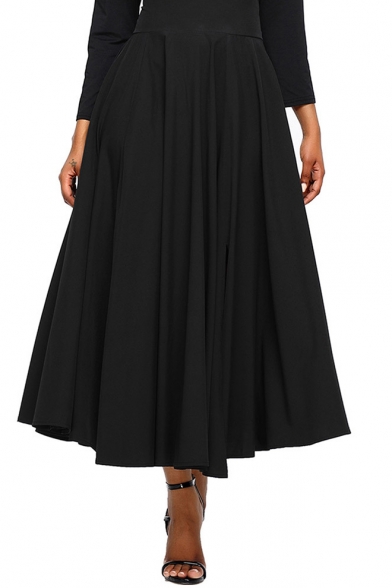 Elegant Plain Tied Back Maxi A-Line Skirt