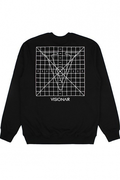 Hand Geometric Printed Round Neck Long Sleeve Sweatshirt