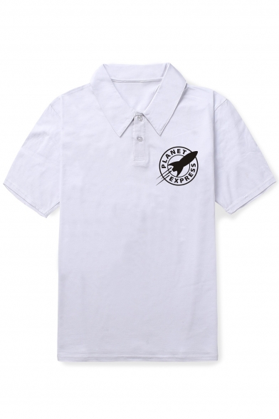 Letter Rocket Printed Short Sleeve Polo Shirt Tee
