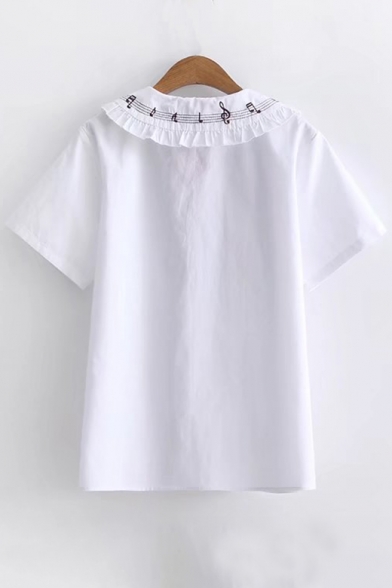 Peter Pan Collar Staff Embroidered Short Sleeve Single Breasted Shirt