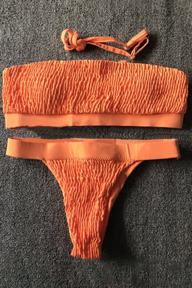 Sexy Plain Spaghetti Straps Sleeveless Crop Cami Bikini