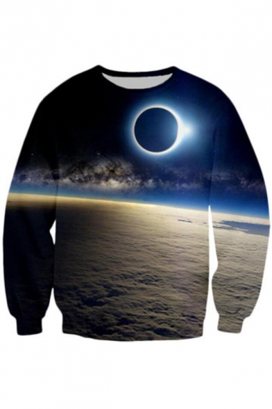 Solar Eclipse Cloud Print Long Sleeve Pullover Sweatshirt for Couple