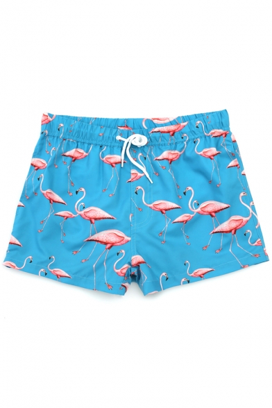 Top Mens Blue Fast Drying Short Flamingo Elastic Bathing Suit with Mesh Liner and Pockets