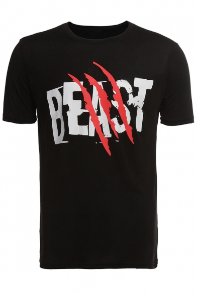 BEAST Scratches Printed Round Neck Short Sleeve Tee