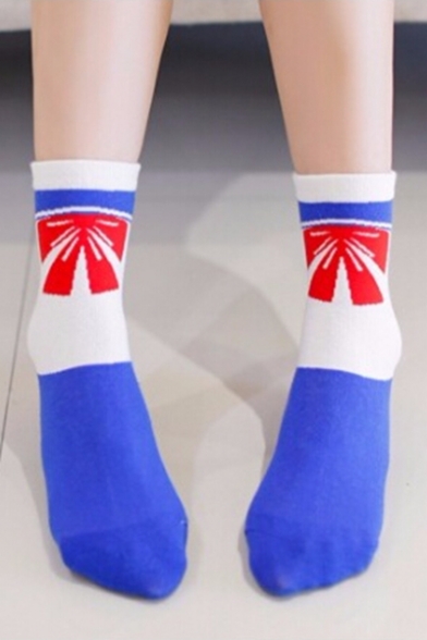 Color Block Bow Printed Ankle Sox Cute Socks