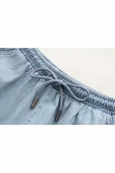 Drawstring Elastic Waist Plain Shorts with Double Pockets