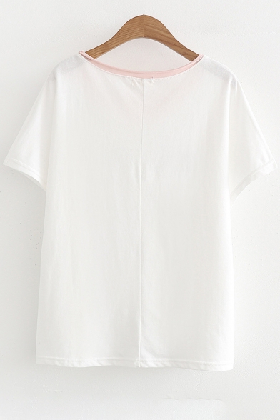 Embroidered Panel Round Neck Short Sleeve Tee