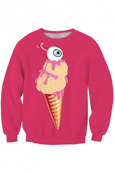 Eye Ice Cream Printed Round Neck Long Sleeve Sweatshirt